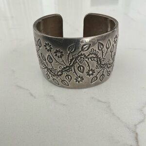 Michael L Slim Floral Vine Silver Cuff Bracelet